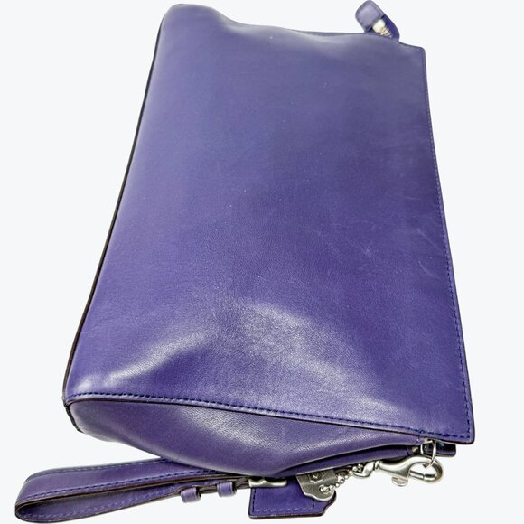 Coach Vintage Smooth Purple Leather Large Wristlet Clutch Turn Lock Front Pocket - Picture 7 of 13
